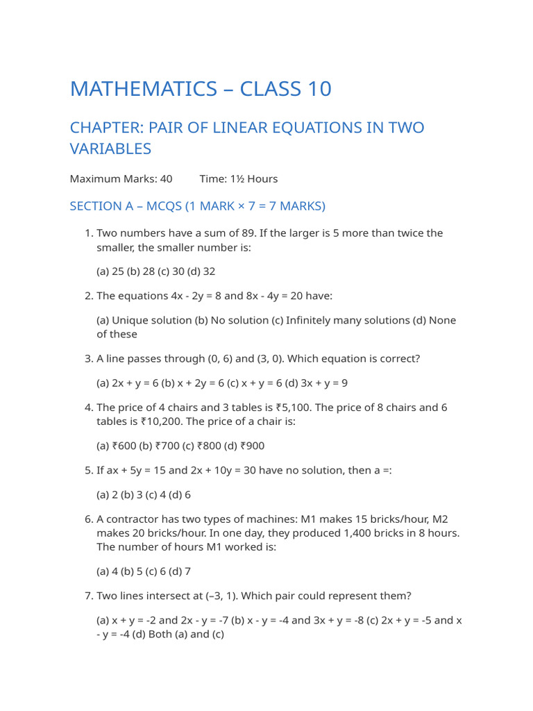 Linear Equations Class 10 | PDF | Bakery | Breads