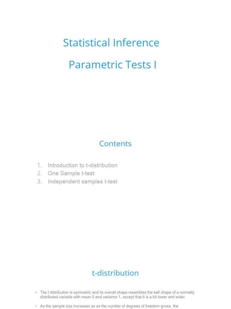 Parametric Tests: t-Distribution & t-Tests | PDF | Student's T Test ...
