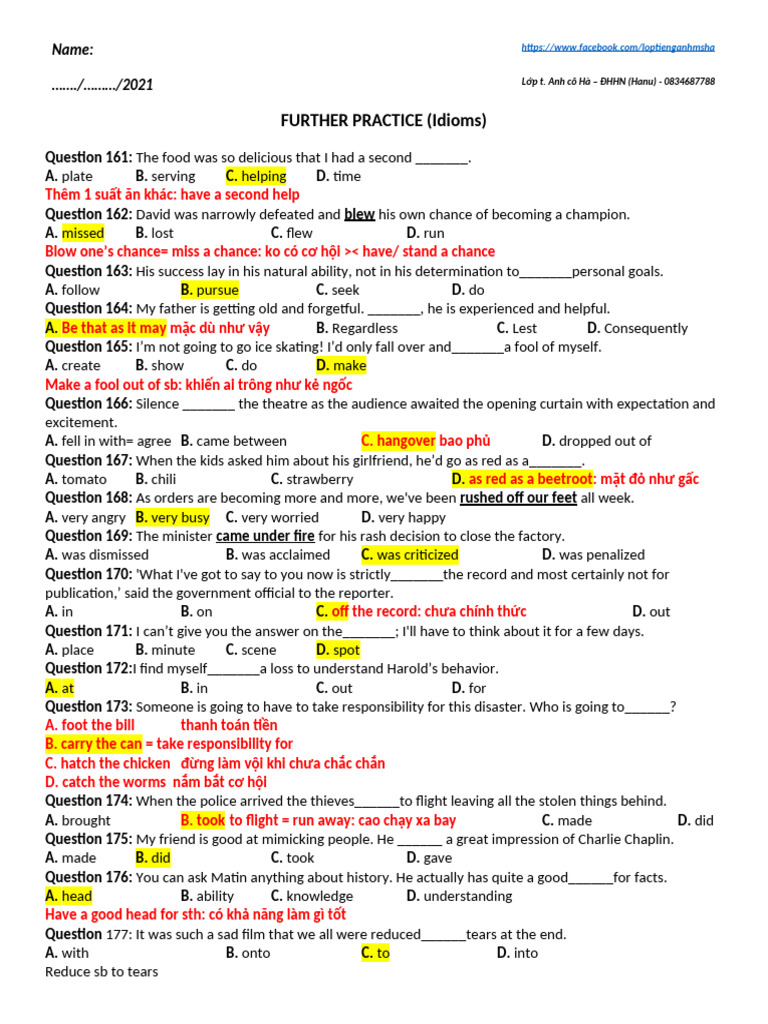 Further Practice 161 180 29th Oct 2021 | PDF