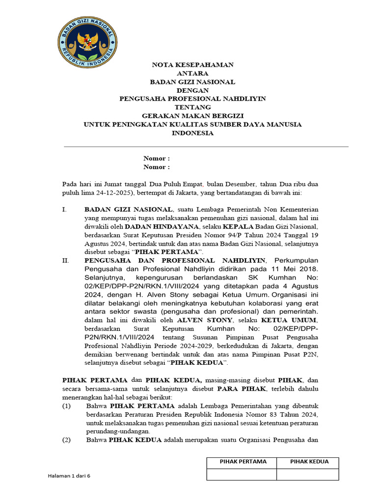 Draft MOU BGN-P2N Jan (2025) | PDF