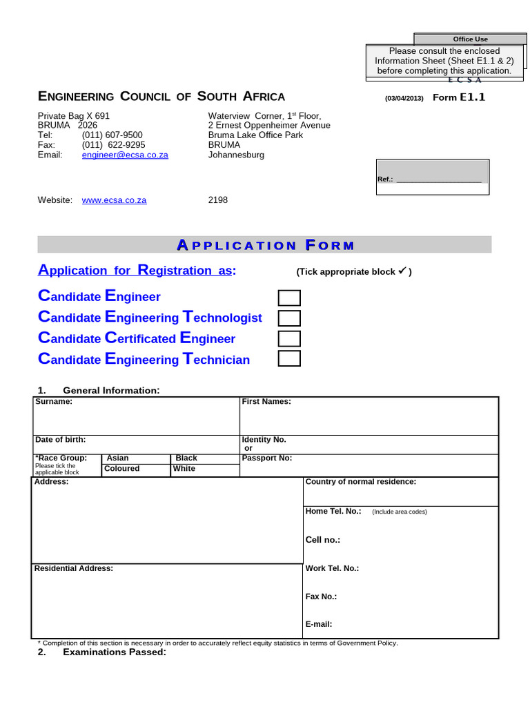 ECSA Registration Application Form | PDF | Cheque | Banks