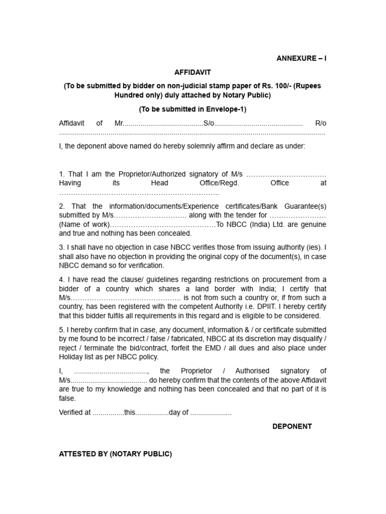 Bidder Affidavit and Experience Details | PDF | Affidavit | Notary Public