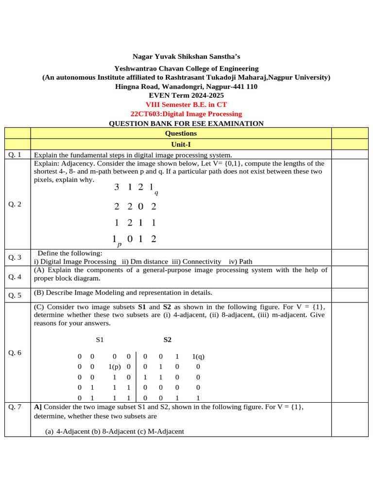 Digital Image Processing Question Bank ESE | PDF | Data Compression ...