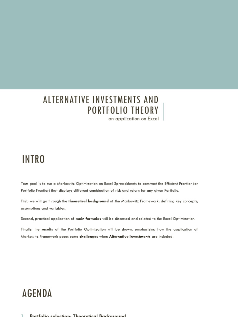 Alternative Investments and Portfolio Theory | PDF | Modern Portfolio ...