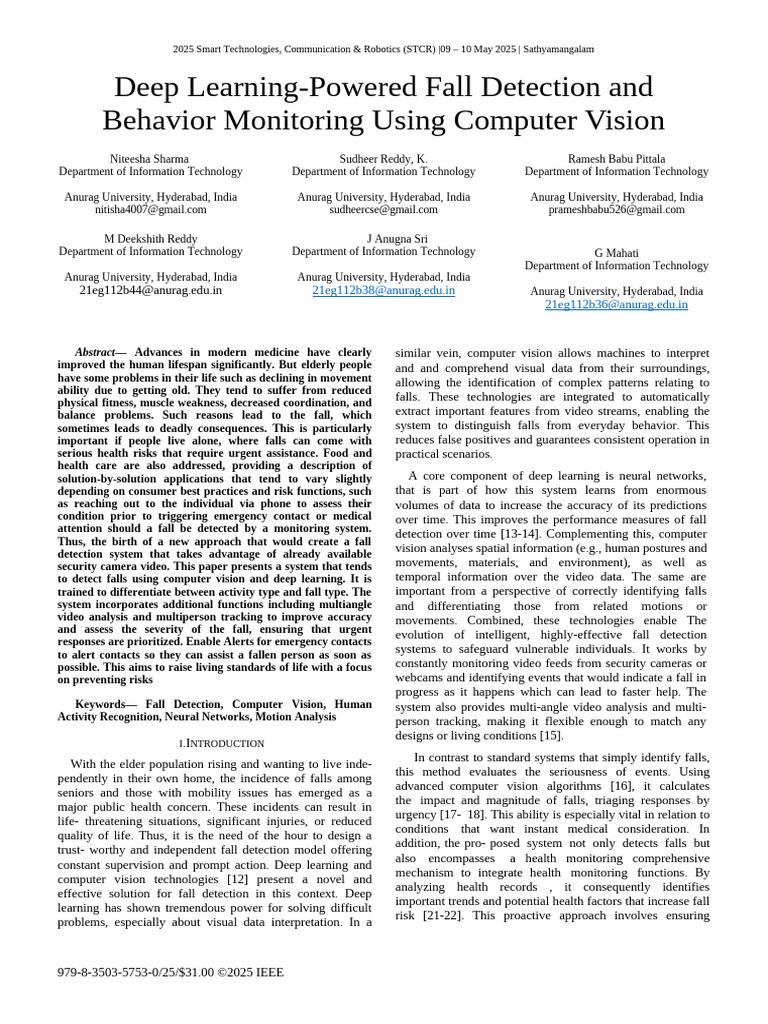 Deep Learning Fall Detection System | PDF | Computer Vision | Deep Learning