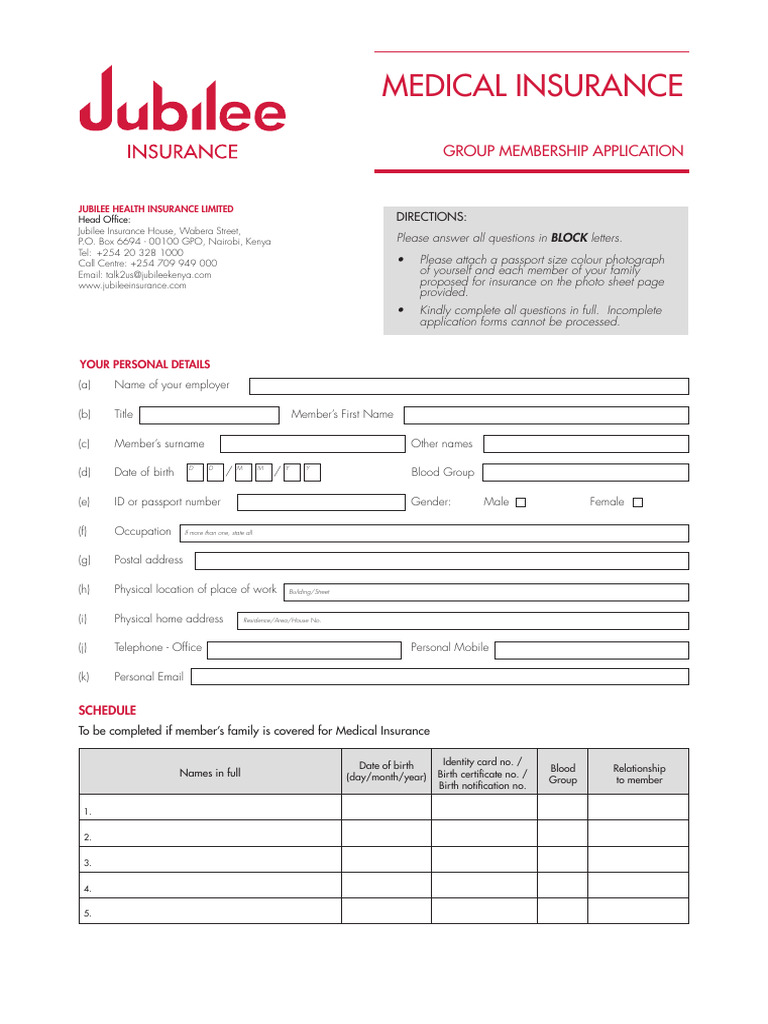 Jubilee Health Insurance Application Form | PDF | Physician | Chronic ...