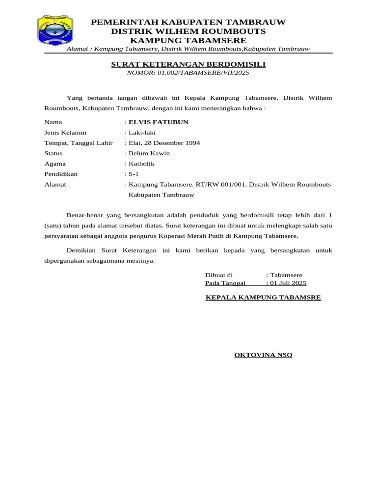  Surat Keterangan Domisili Elvis Fatubun 