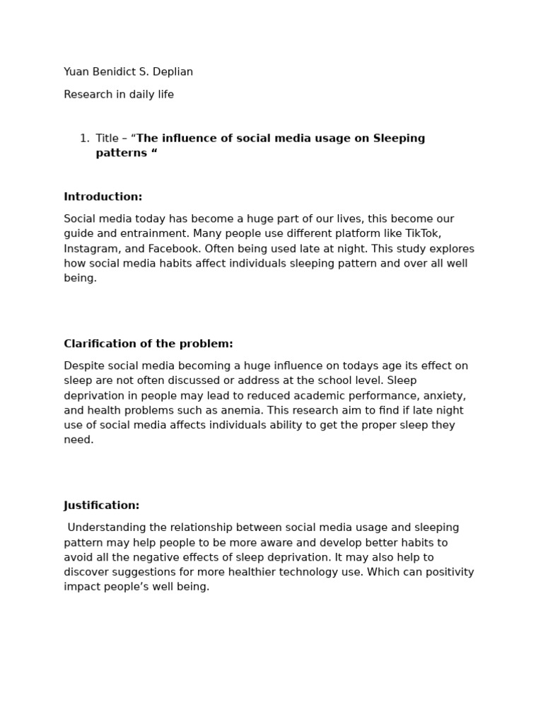The Influence of Social Media Usage On Sleeping Patterns " | PDF ...