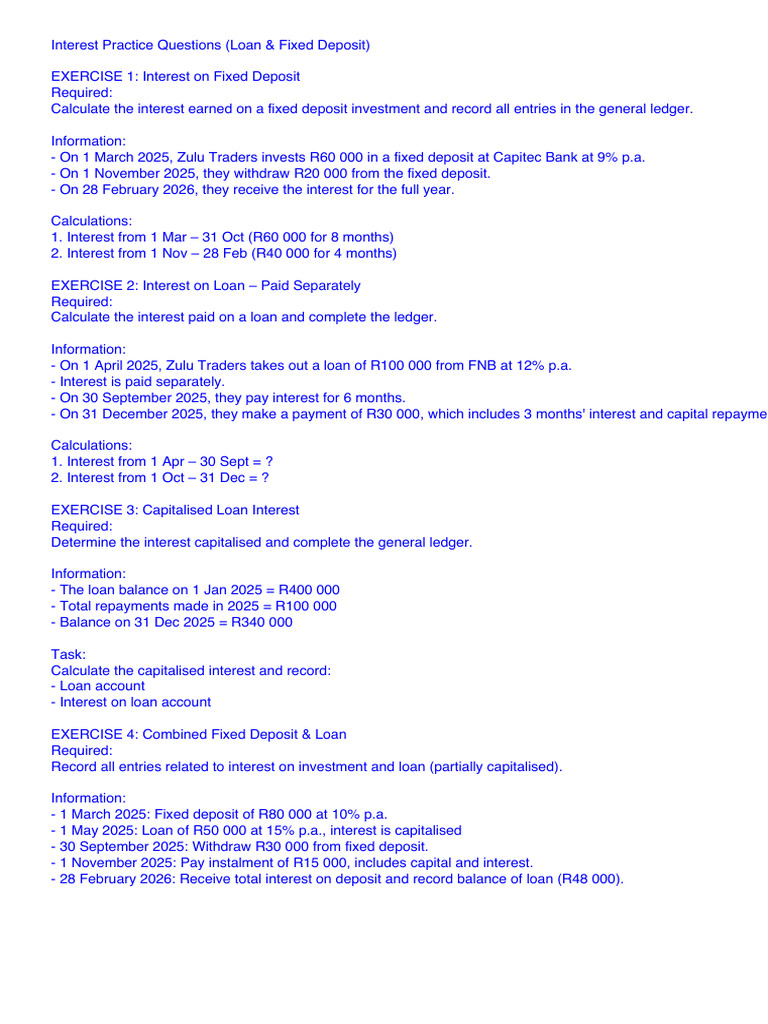 Interest Calculations for Loans & Deposits | PDF