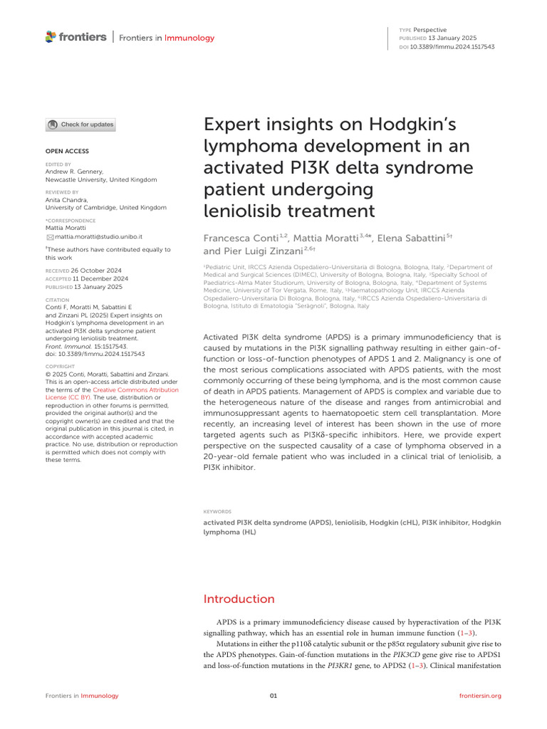 Expert Insights on Hodgkin’s Lymphoma Development in an Activated PI3K ...