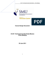 Course Design Document:: IS 427: Technopreneurship Study Mission - China (Beijing)