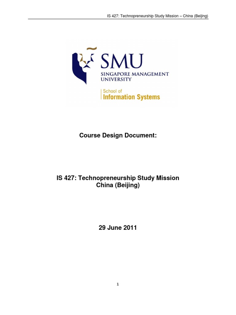 Course Design Document:: IS 427: Technopreneurship Study Mission ...
