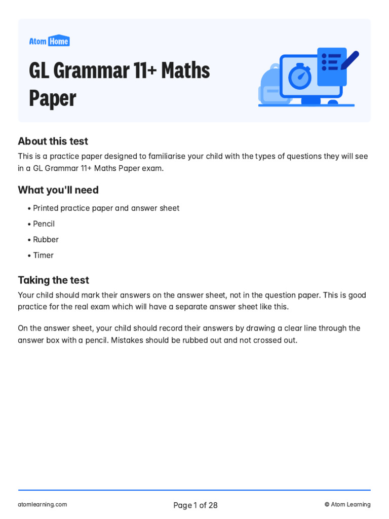 GL Grammar 11+ Maths Practice Paper | PDF