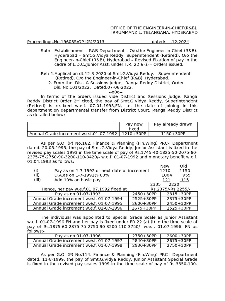 Pay Revision Order for Smt. G. Vidya Reddy | PDF