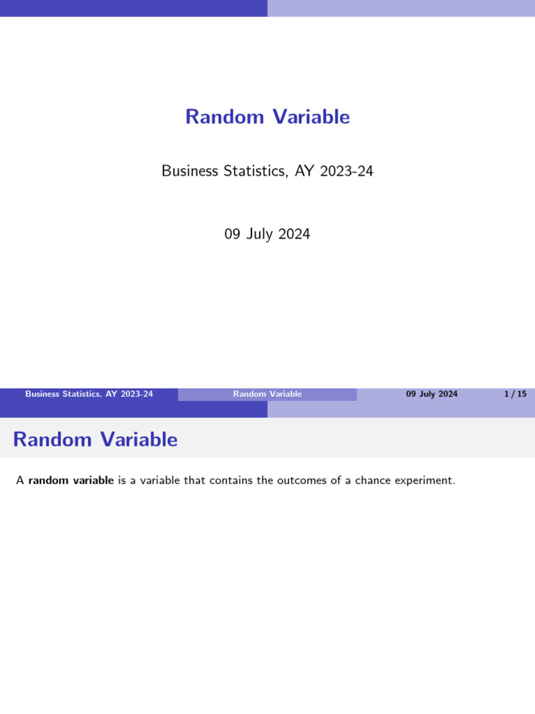 Random Variable: Business Statistics, AY 2023-24 | PDF | Probability ...