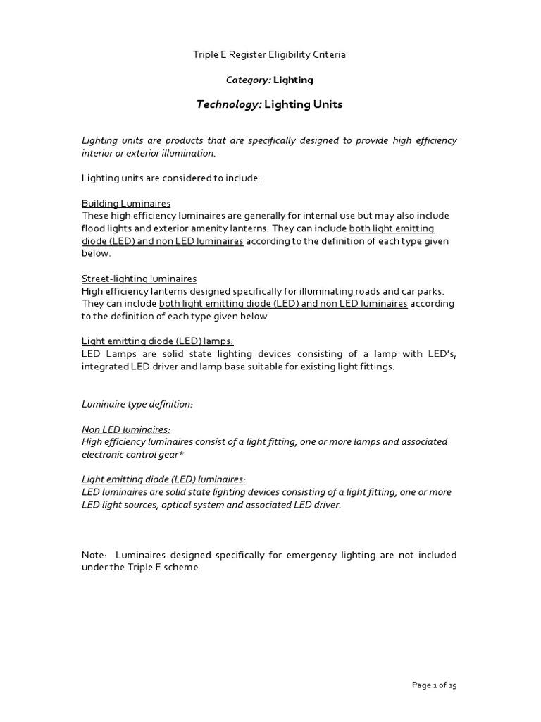 Triple E Lighting Units Eligibility Criteria | PDF | Lighting | Light ...