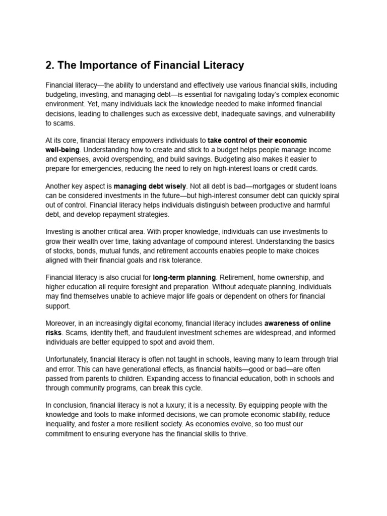 Importance of Financial Literacy Today | PDF | Financial Literacy | Debt