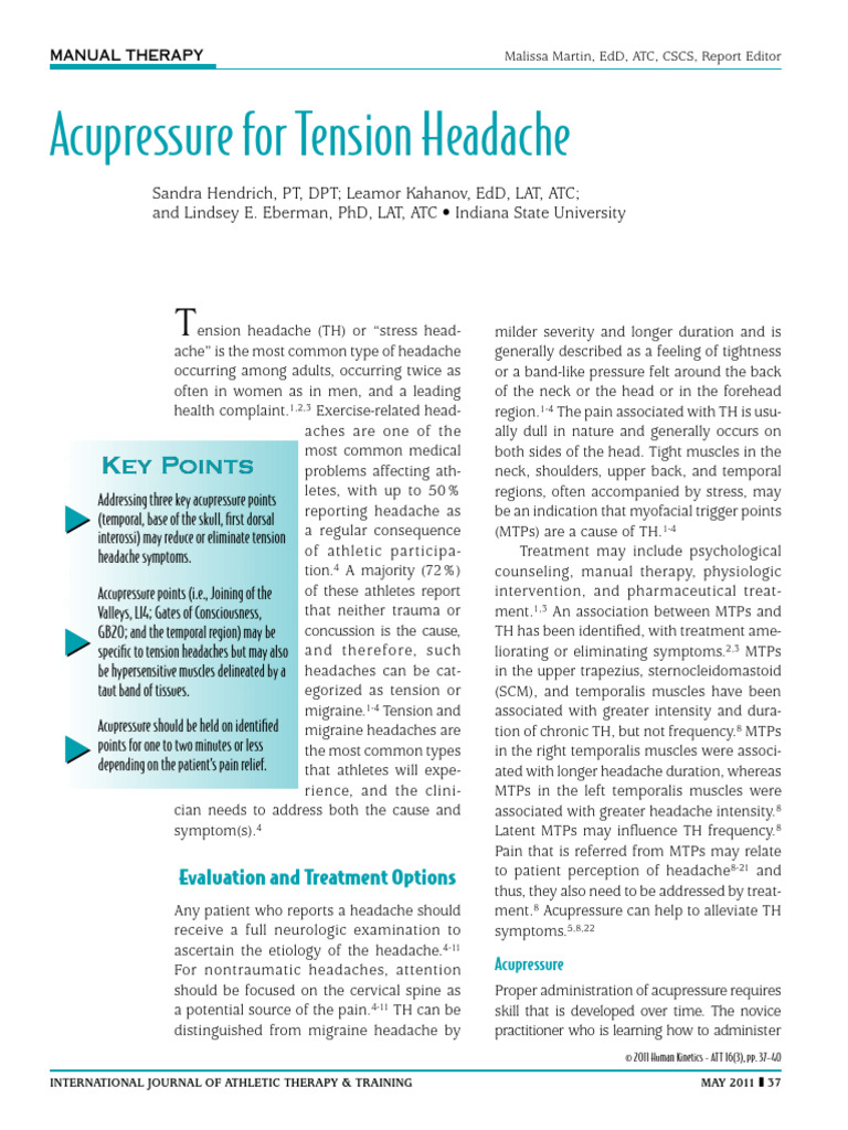 Acupressure Techniques for Tension Headaches | PDF | Headache ...