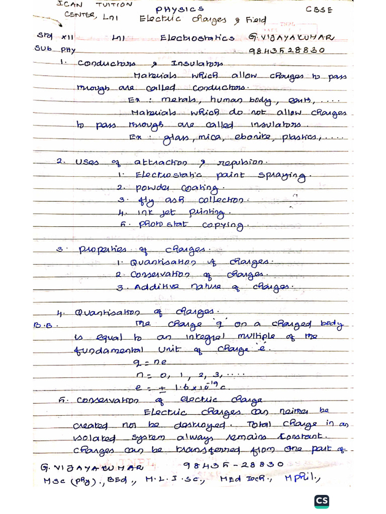 12 LN 1electric Charges and Field | PDF