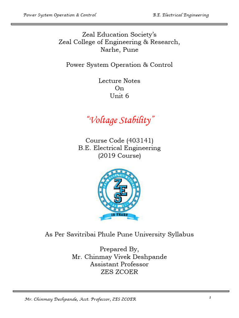 PSOC UNIT 6 - Voltage Stability-1 | PDF | Electricity | Electrical ...