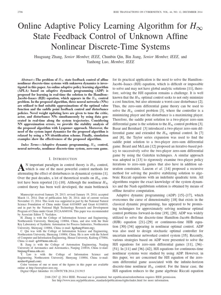 Adaptive Policy Learning for H∞ Control | PDF | Nonlinear System ...