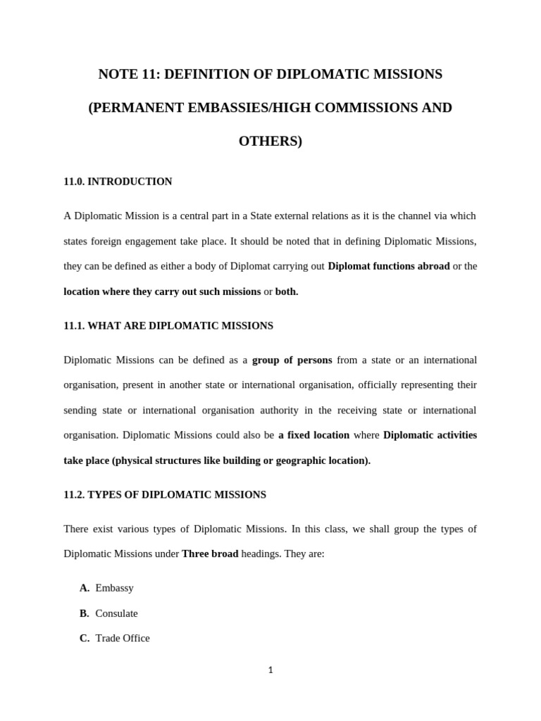 Types of Diplomatic Missions Explained | PDF | Diplomatic Mission ...