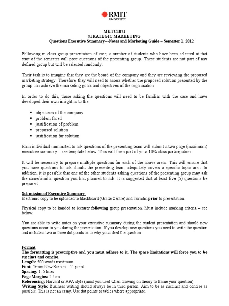 Assign 1 - Question Executive Summary and Marking Criteria | PDF ...