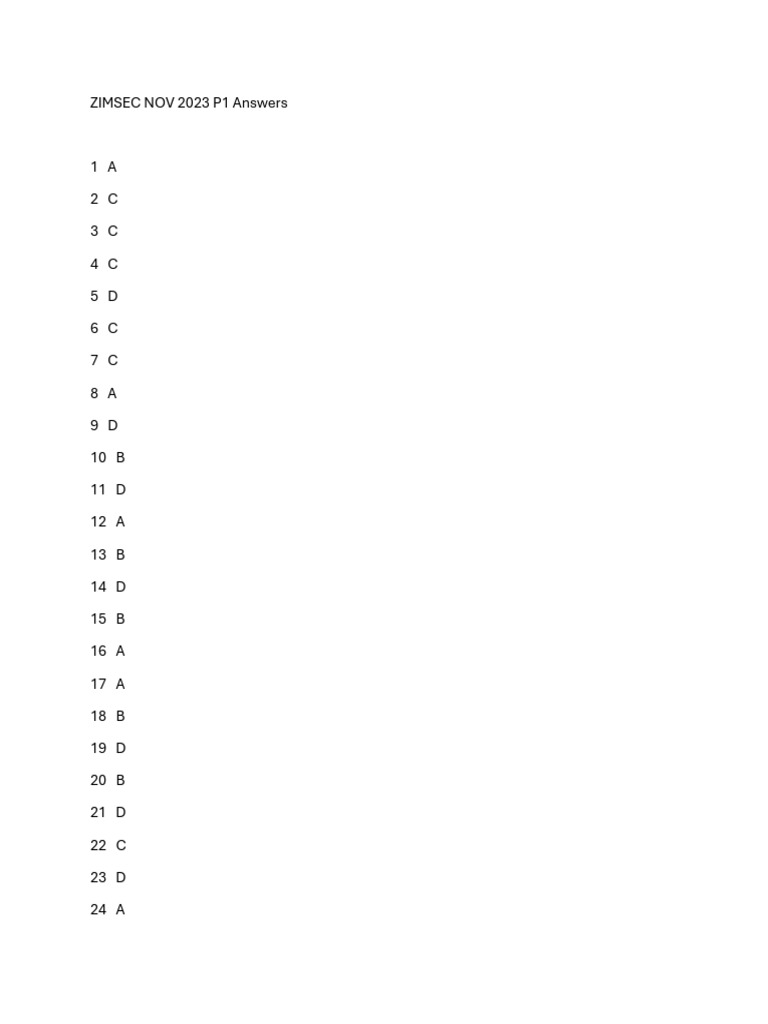 ZIMSEC Nov 2023 P1 Marking Scheme | PDF