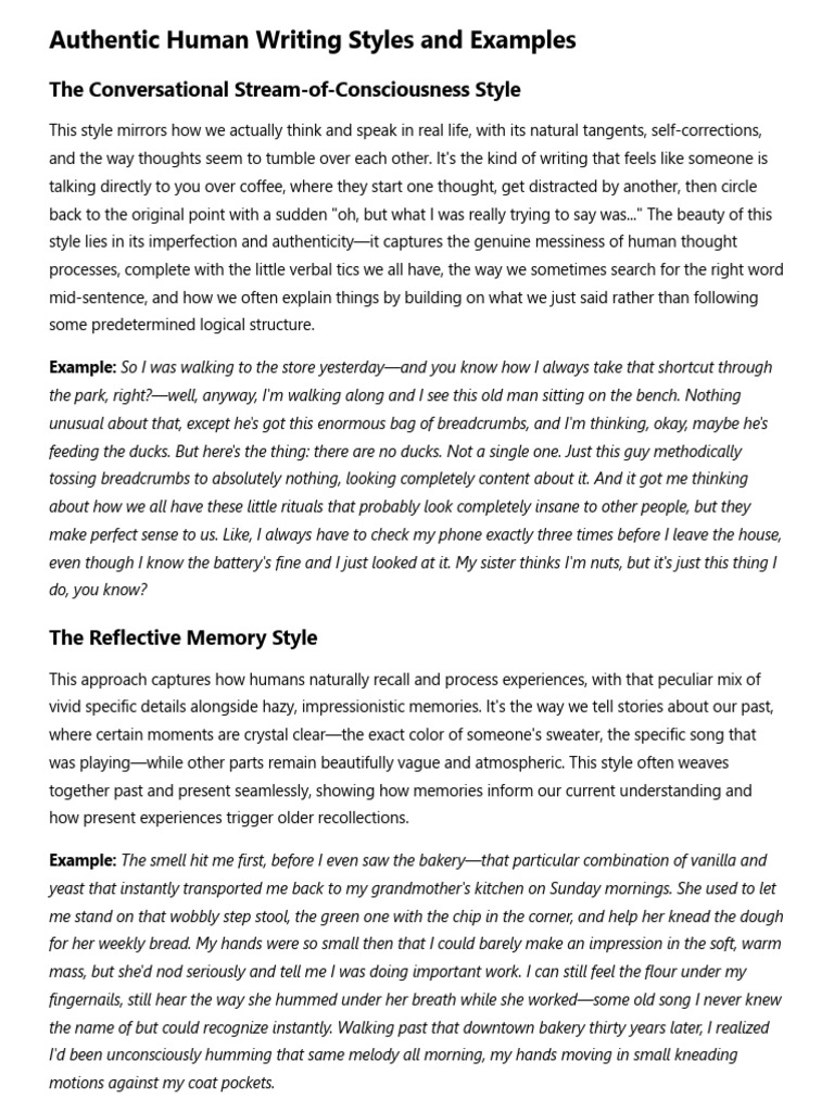Authentic Human Writing Styles Explained | PDF | Thought