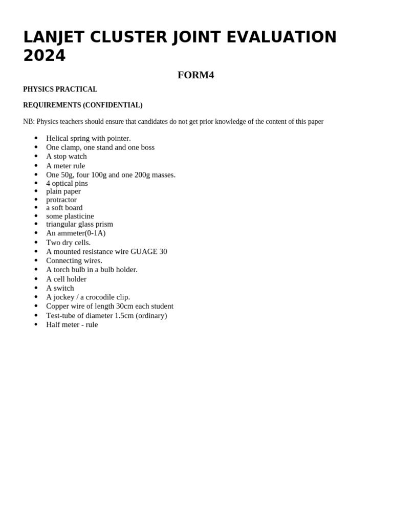 2024 Physics Practical Requirements List | PDF
