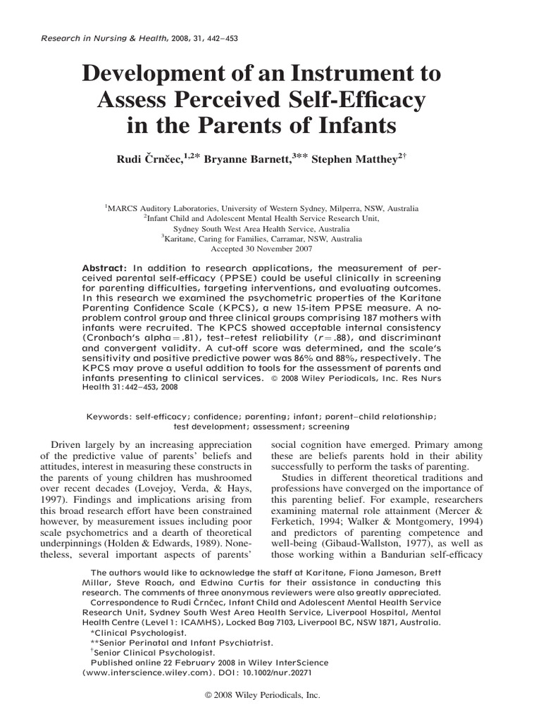 Assessing Parental Self-Efficacy Scale | PDF | Self Efficacy | Validity ...