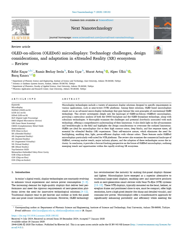 OLEDoS Microdisplays in XR Technology | PDF | Augmented Reality | Oled