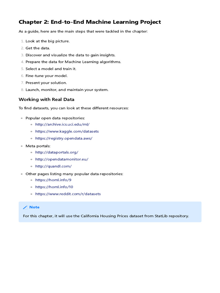 Hands On Machine Learning, End-to-End Machine Learning Project Notes ...