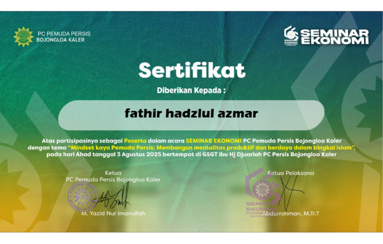 E-Sertifikat Fathir Hadzlul Azmar | PDF