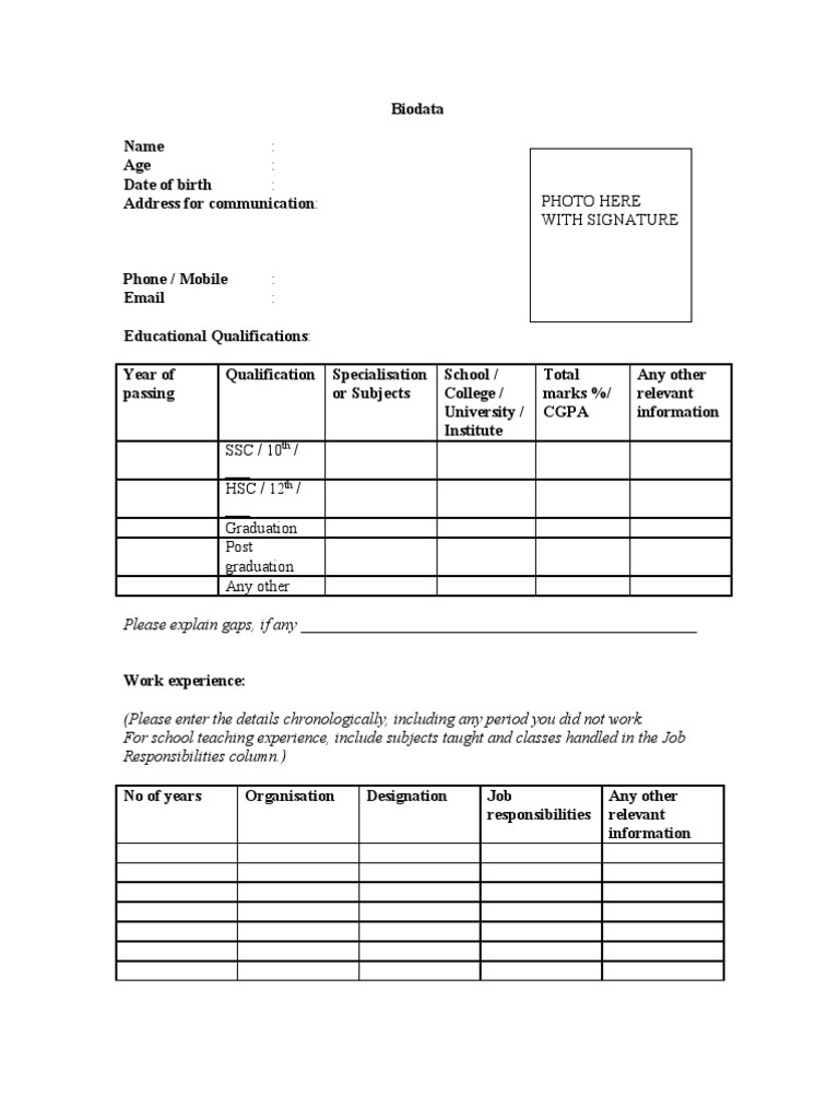 Bio Data Format | PDF