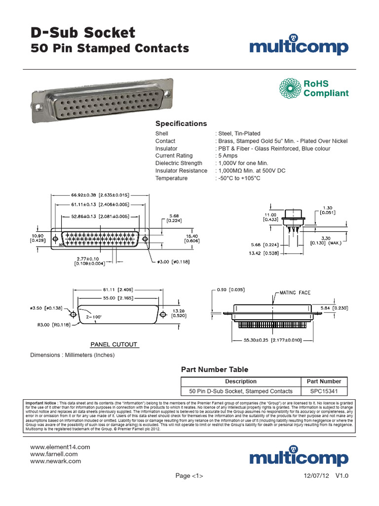 50 Pin D-Sub Socket Specifications | PDF | Electrical Connector ...