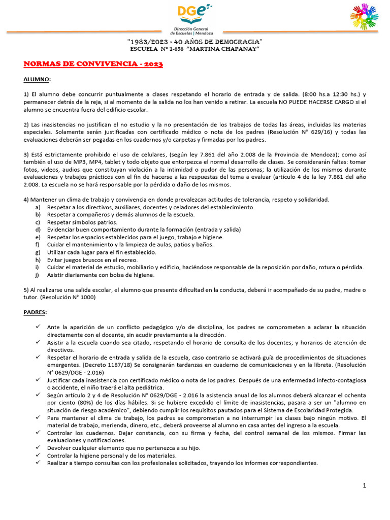 Normas de Convivencia Escolar 2023 | PDF | Escuelas
