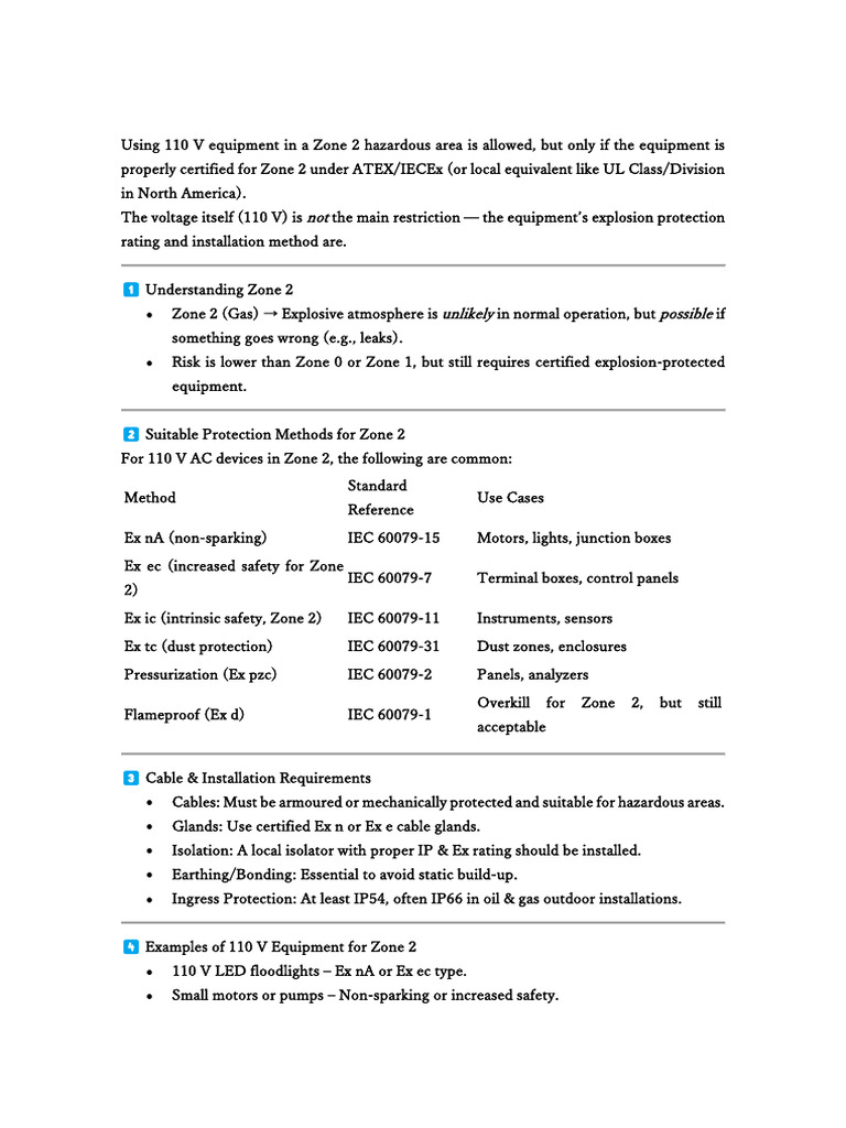 Using 110 v Equipment in a Zone 2 Hazardous Area is Allowed | PDF ...