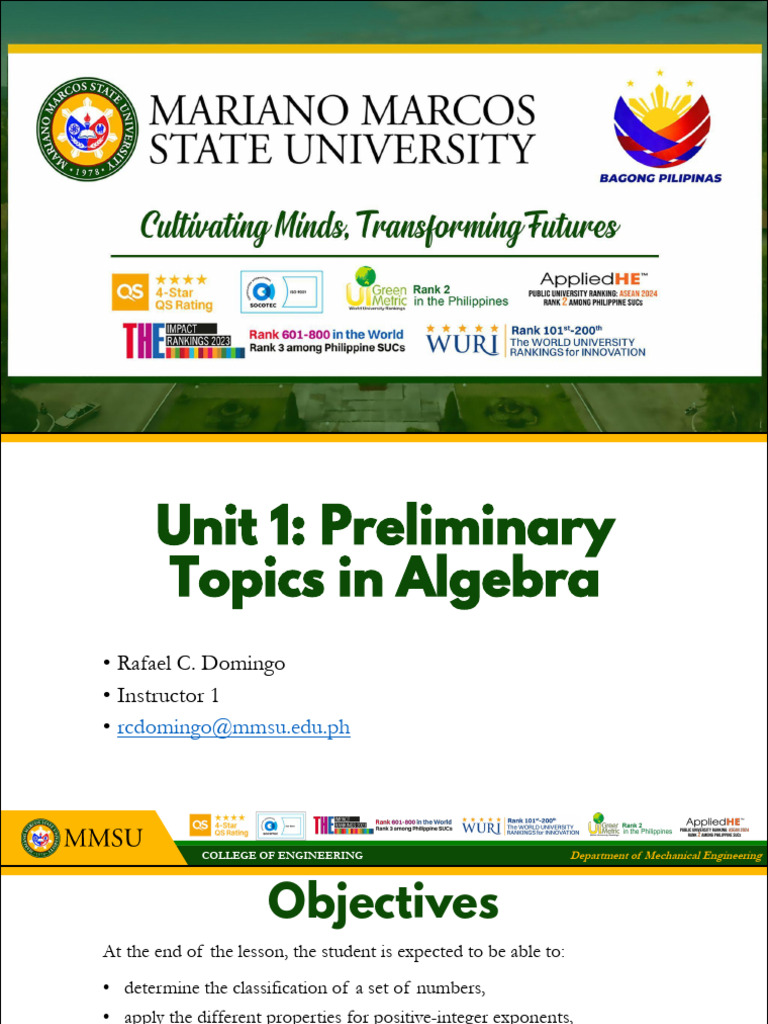Unit 1. Preliminary Topics in Algebra | PDF | Exponentiation | Polynomial