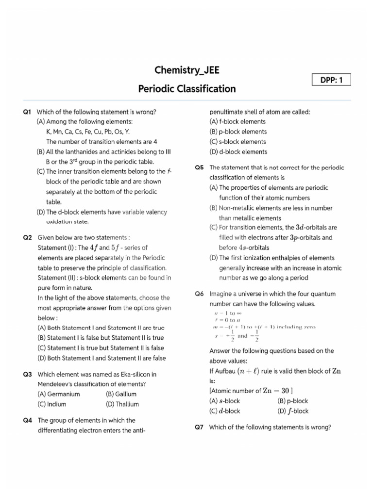 Periodic Classification Questions | PDF