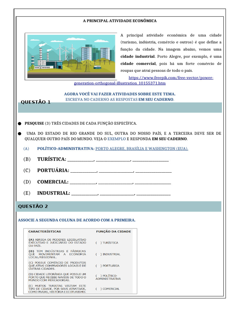 Atividades Econômicas nas Cidades | PDF | Cidade | Turismo