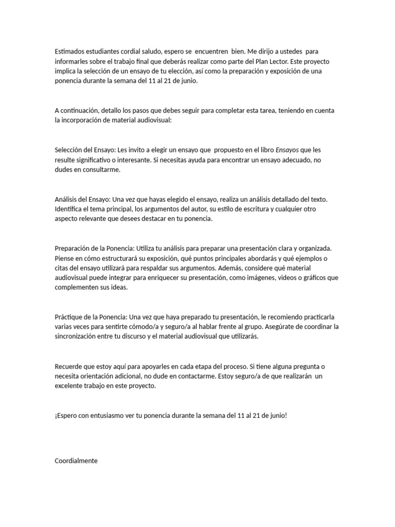 Estimados Estudiantes Cordial Saludo | PDF