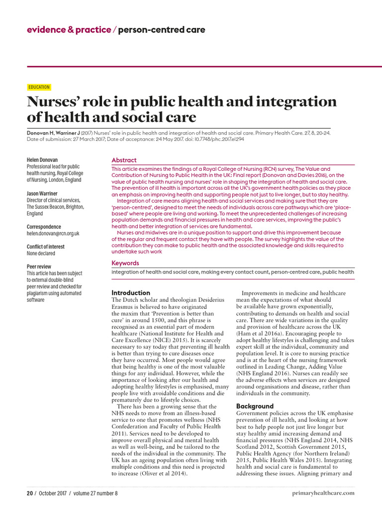 Nurses in Public Health Integration | PDF | Public Health | Nursing