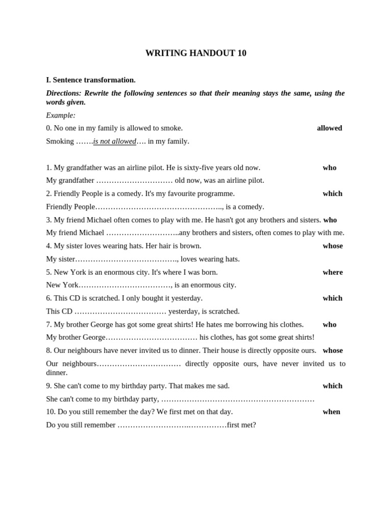 Sentence Transformation and Writing Exercises | PDF | Chess Theory | Chess