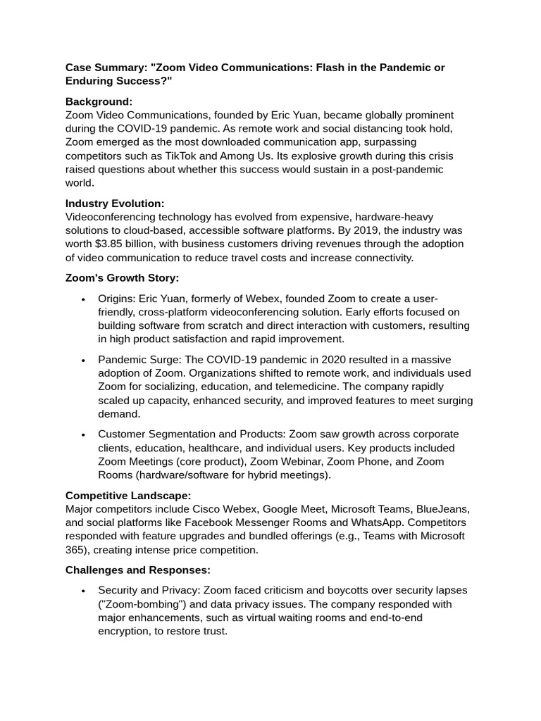 Zoom's Growth: Pandemic to Future Strategy | PDF | Videotelephony ...