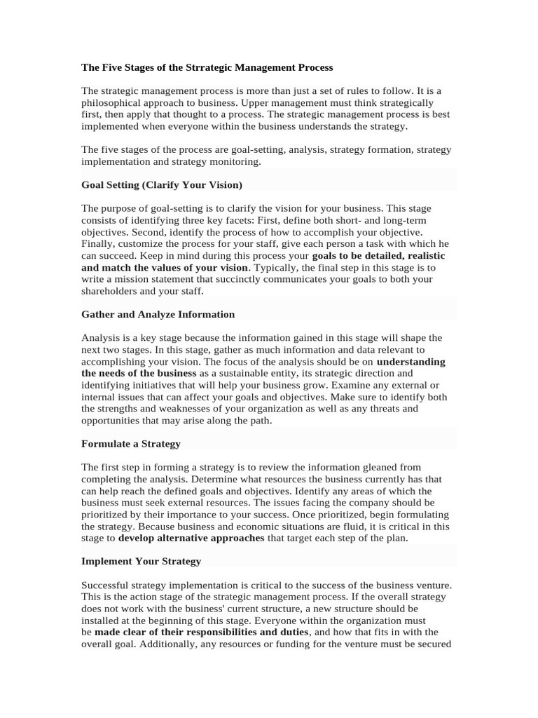 2 The Five Stages of The Strrategic Management Proce | PDF | Strategic ...