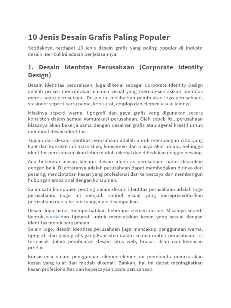 10 Jenis Desain Grafis Terpopuler | PDF