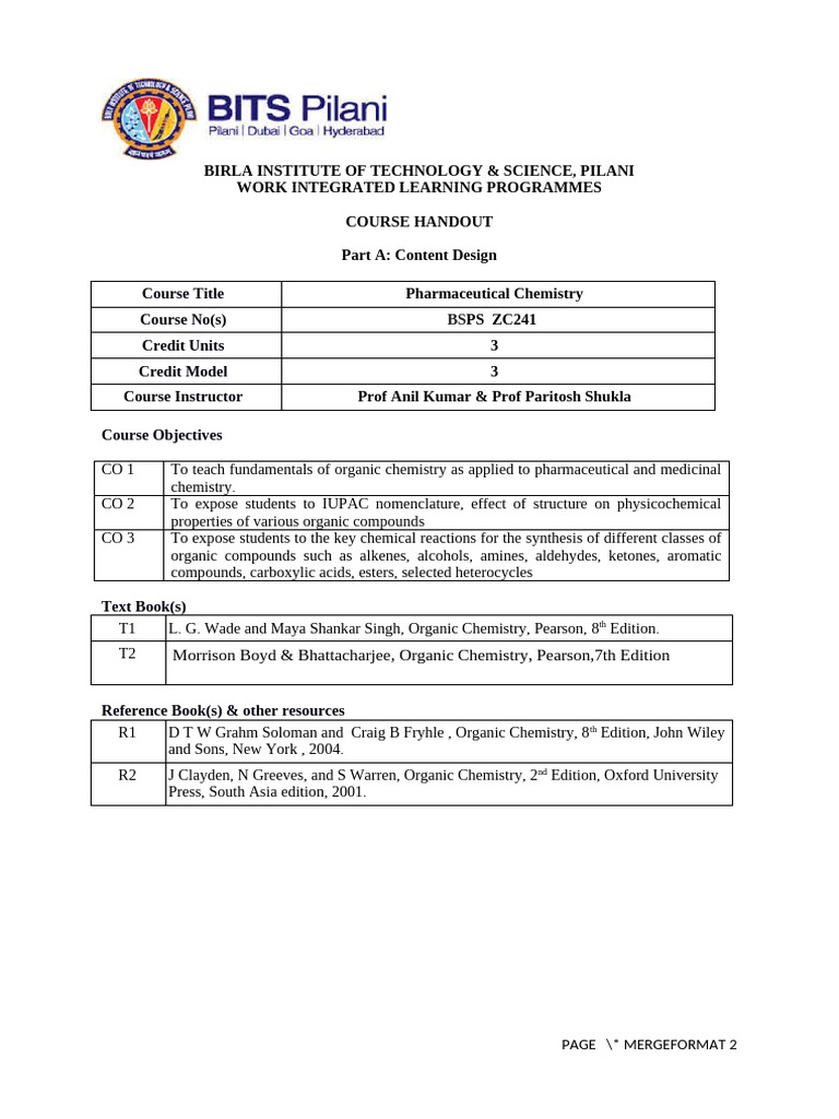 Pharmaceutical Chemistry Course Overview | PDF | Ester | Chemical Reactions