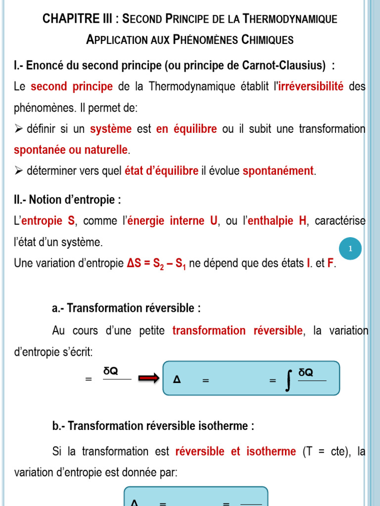 Entropie et Second Principe Thermodynamique | PDF | Entropie | Deuxième ...