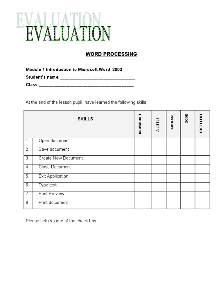 Evaluation Word | PDF | Word Processor | Microsoft Word